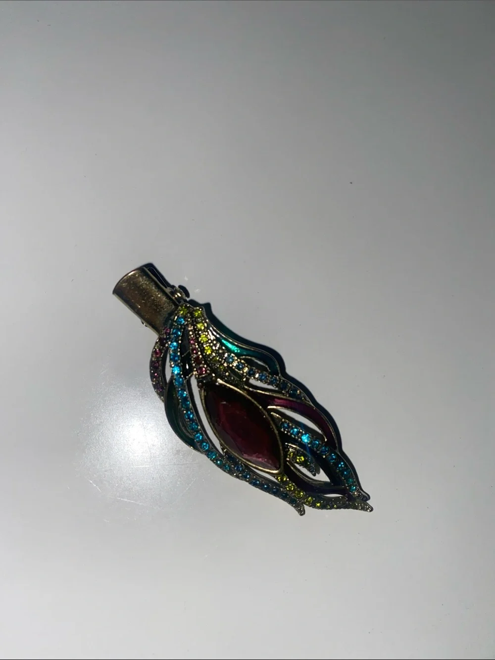 Multicolor Crystal Peacock Feather Hair Clip